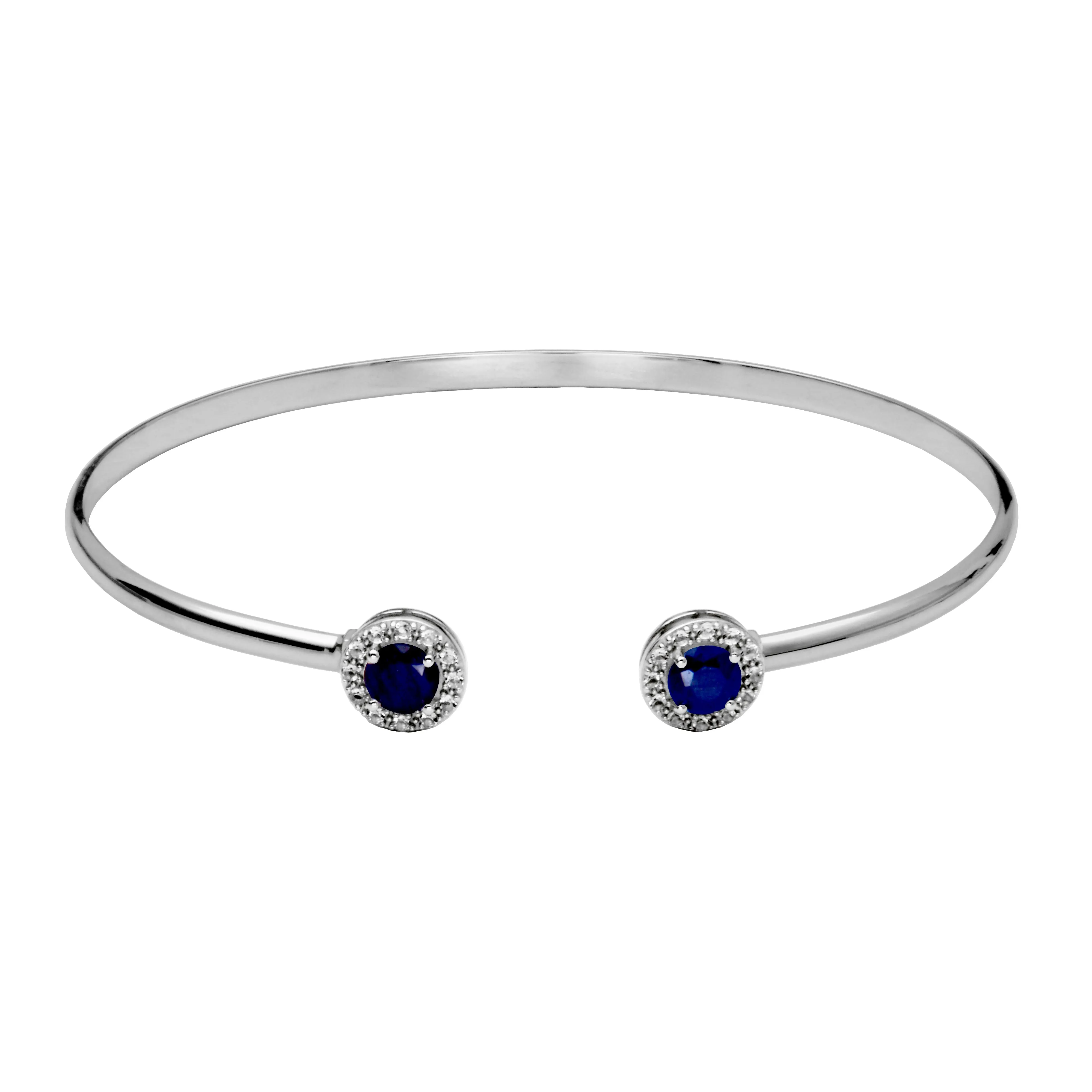 Sterling Silver Dyed Blue Corundum & White Topaz "Dazzle" Cuff Bracelet