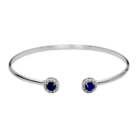 Sterling Silver Dyed Blue Corundum & White Topaz "Dazzle" Cuff Bracelet