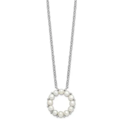 Sterling Silver Freshwater Cultured Pearl Circle Pendant 16" Necklace