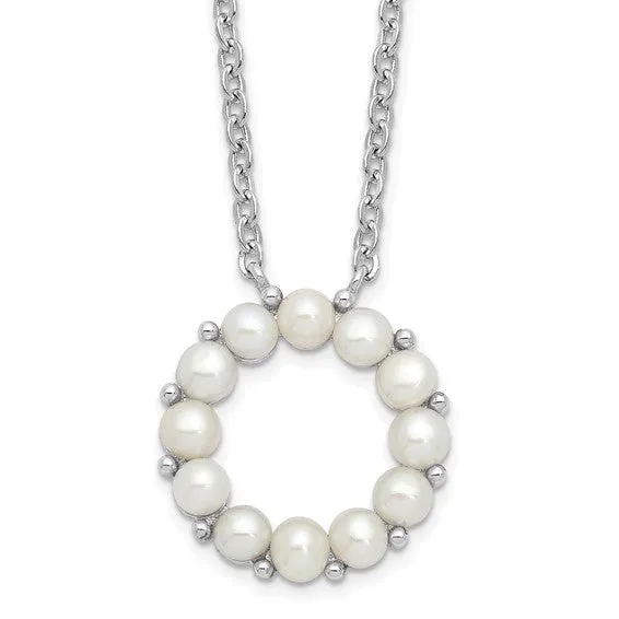 Sterling Silver Freshwater Cultured Pearl Circle Pendant 16" Necklace