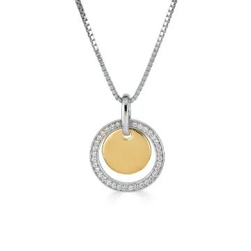 Sterling Silver Gold Plated White Sapphire Circle Necklace