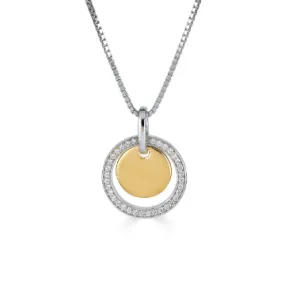 Sterling Silver Gold Plated White Sapphire Circle Necklace