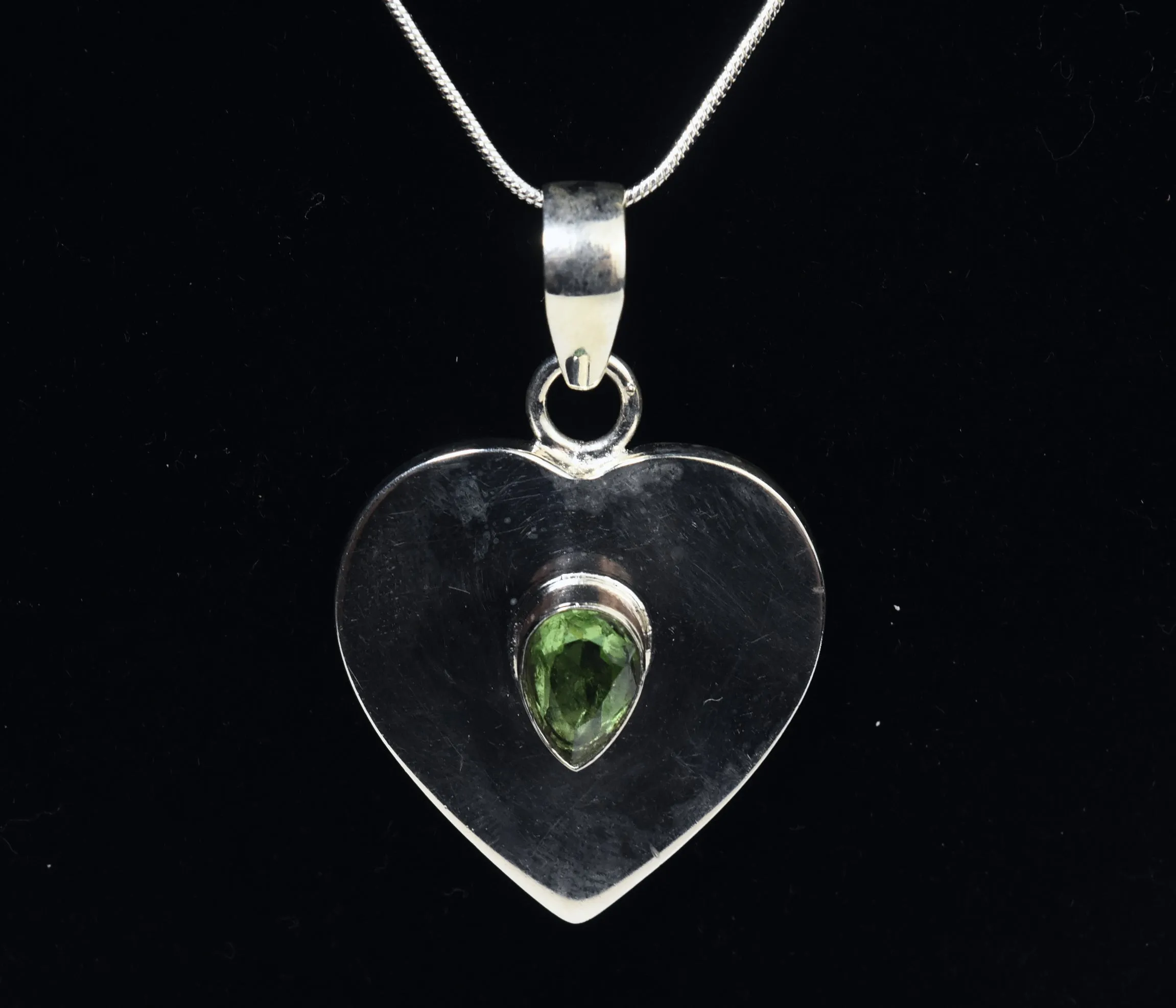 Sterling Silver Heart Peridot Pendant on Sterling Silver Chain Necklace