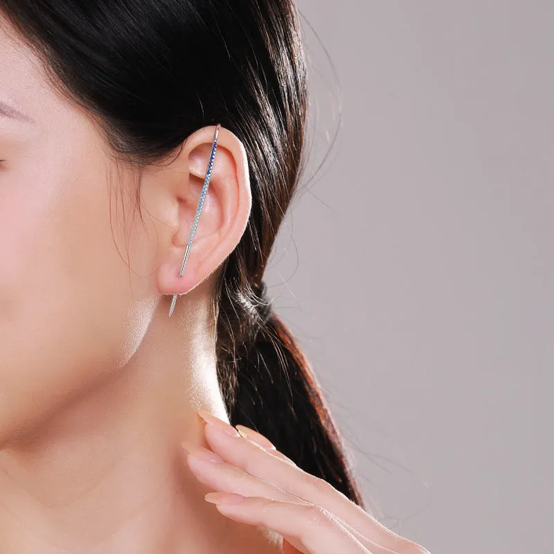 Sterling Silver Long Inlaid Colored Zircon Ear Clip Earrings