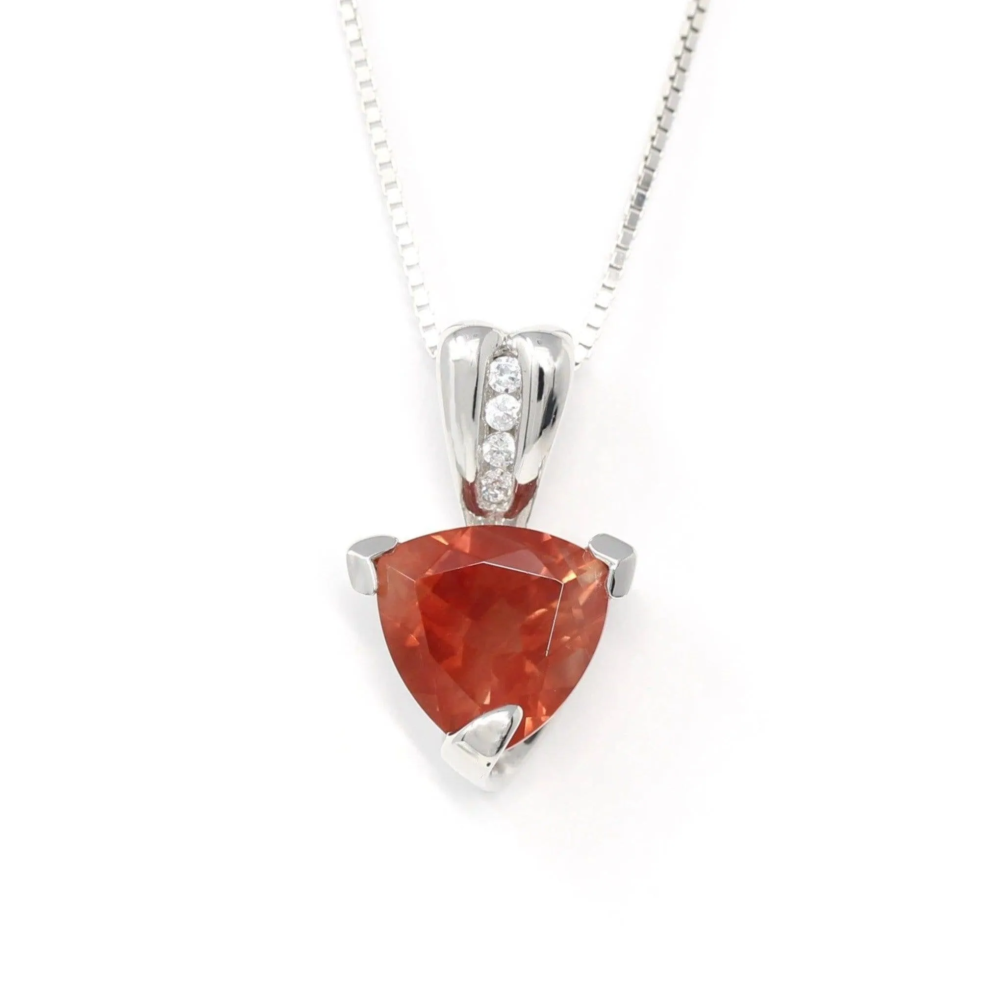 Sterling Silver Natural Ponderosa Sunstone Necklace With White Sapphire