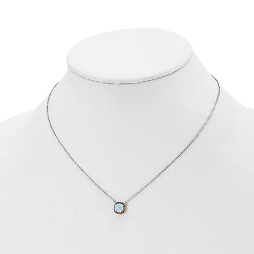 Sterling Silver Opal And Colorful Rainbow CZ Halo Necklace