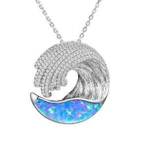 Sterling Silver Opal Ocean Wave Pendant by Alamea
