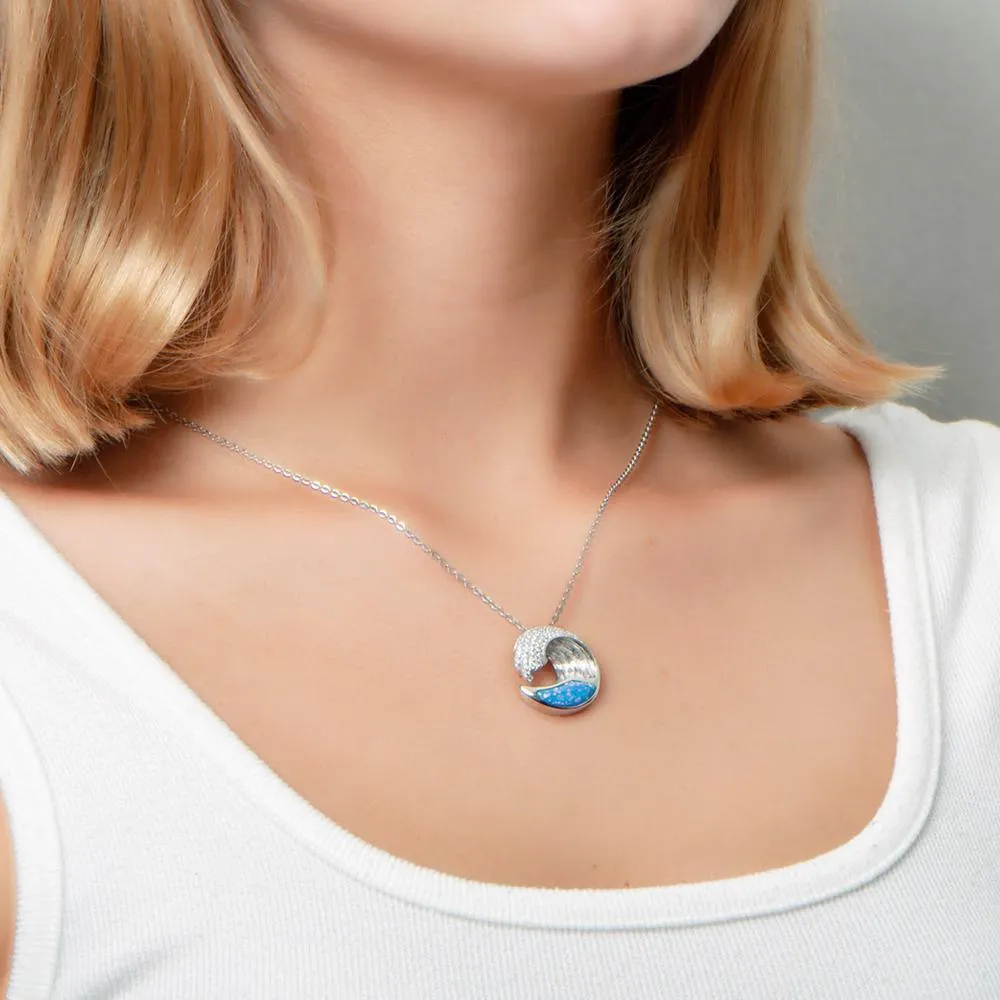 Sterling Silver Opal Ocean Wave Pendant by Alamea