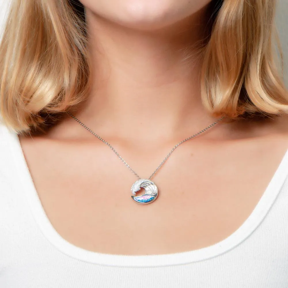 Sterling Silver Opal Ocean Wave Pendant by Alamea