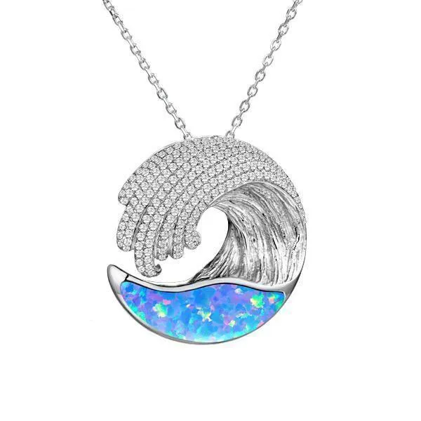 Sterling Silver Opal Ocean Wave Pendant by Alamea