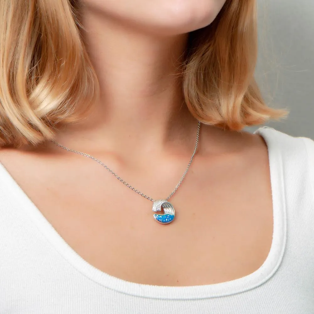Sterling Silver Opal Ocean Wave Pendant by Alamea