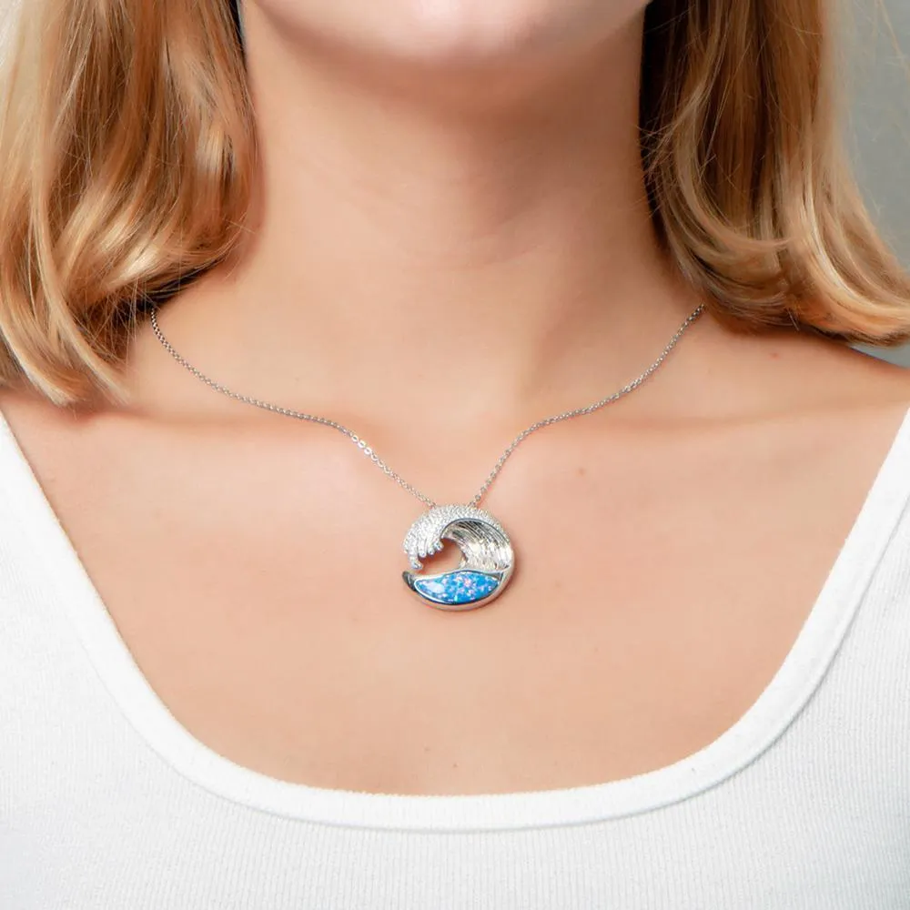 Sterling Silver Opal Ocean Wave Pendant by Alamea