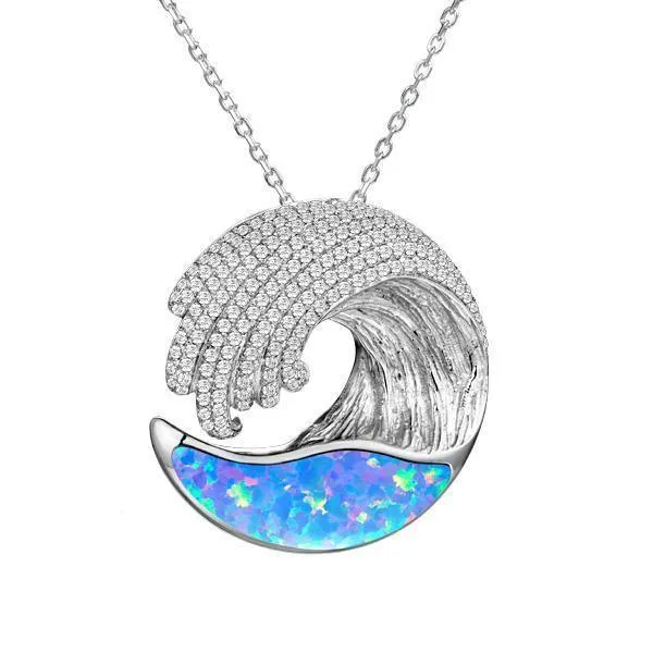 Sterling Silver Opal Ocean Wave Pendant by Alamea