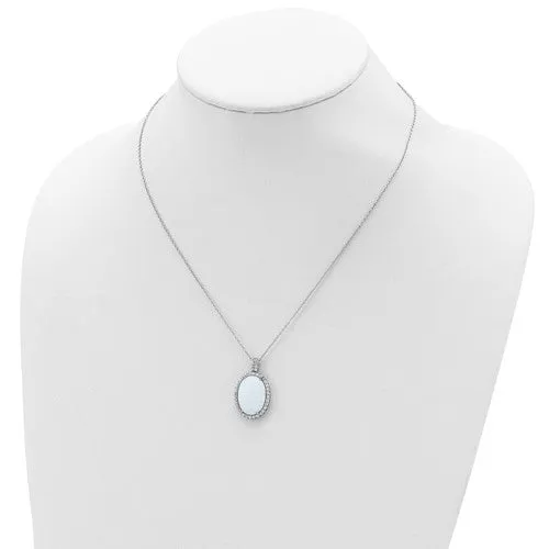 Sterling Silver Oval Opal & CZ Halo Pendant Necklace