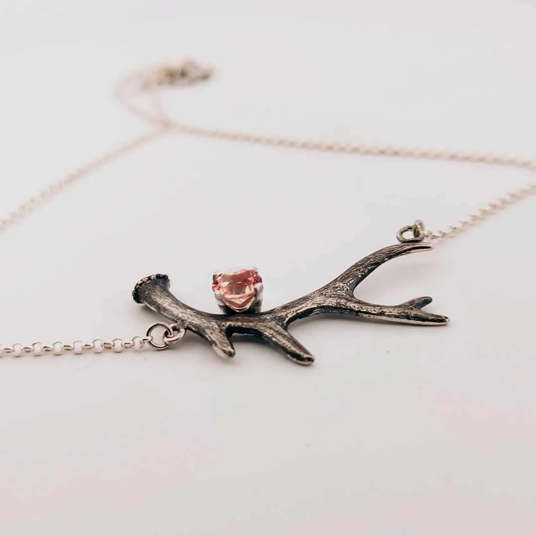 Sterling Silver "Antler Necklace" with Oregon Sunstone