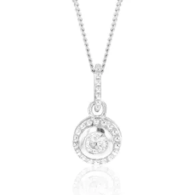 Sterling Silver Rhodium Plated White Cubic Zirconia Halo Pendant