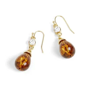Stone Teardrop Bead Dangle Earrings - Amber: Amber