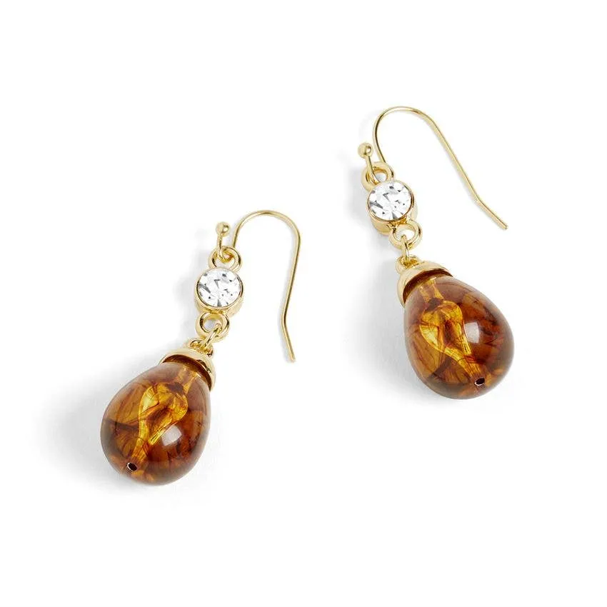 Stone Teardrop Bead Dangle Earrings - Amber: Amber