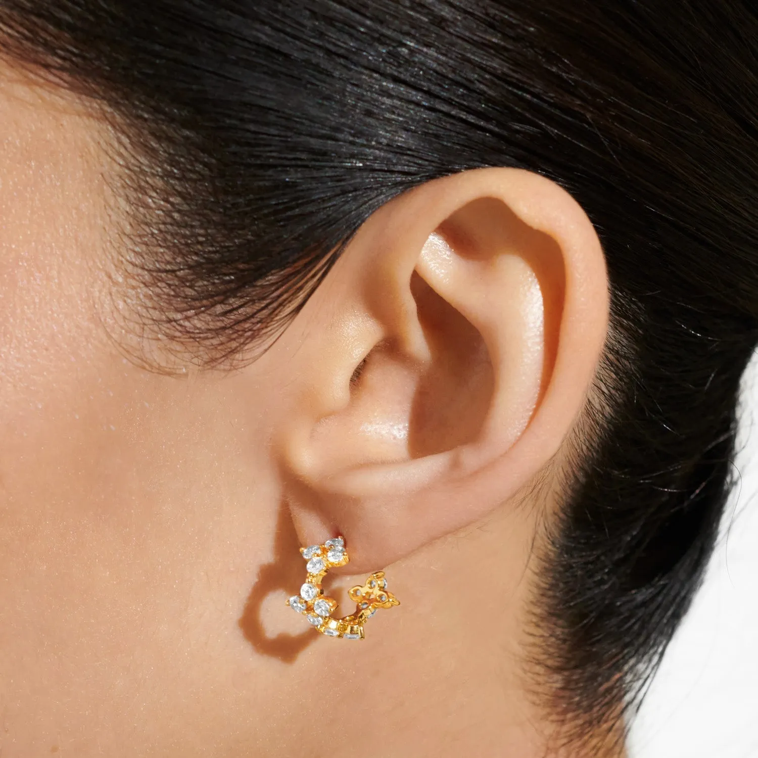 Style Stories Pave Clover Hoop Gold Plated Earrings 7730