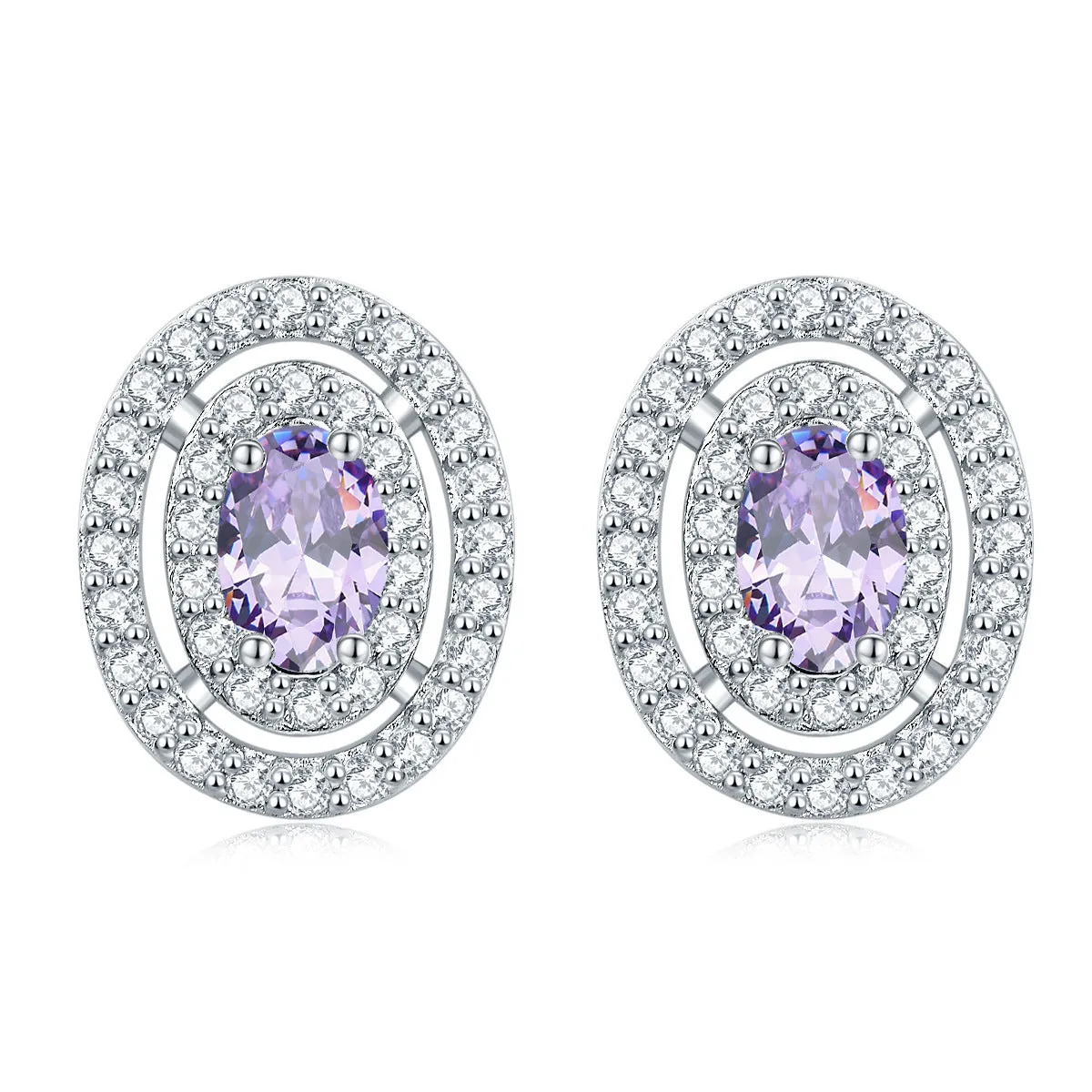Sumptuous Oval Zircon Soleste Halo Silver Studs Earrings for Women