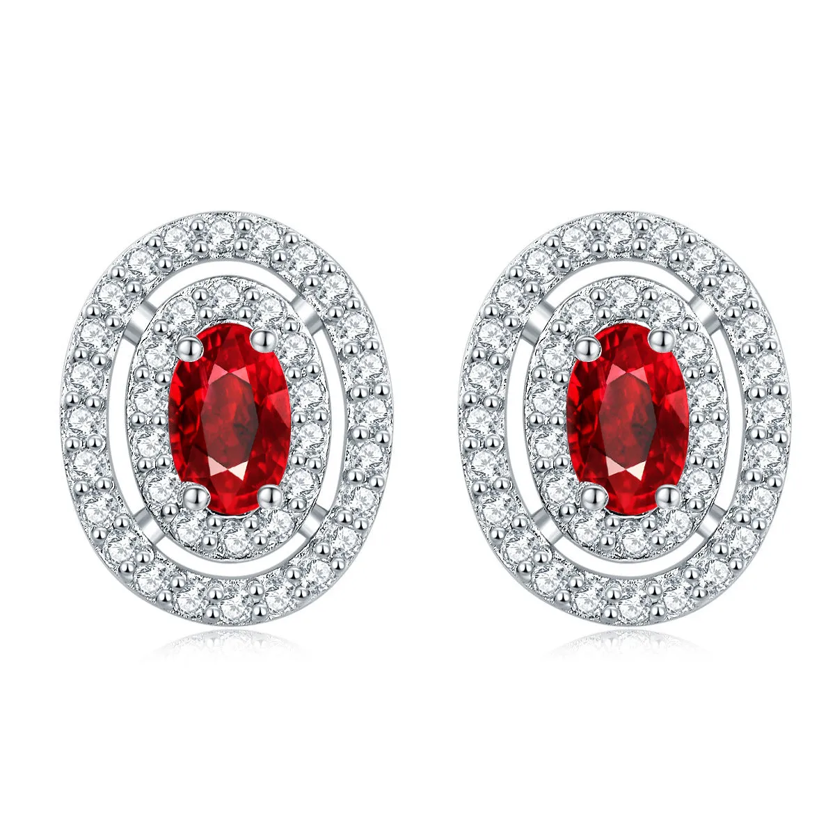 Sumptuous Oval Zircon Soleste Halo Silver Studs Earrings for Women