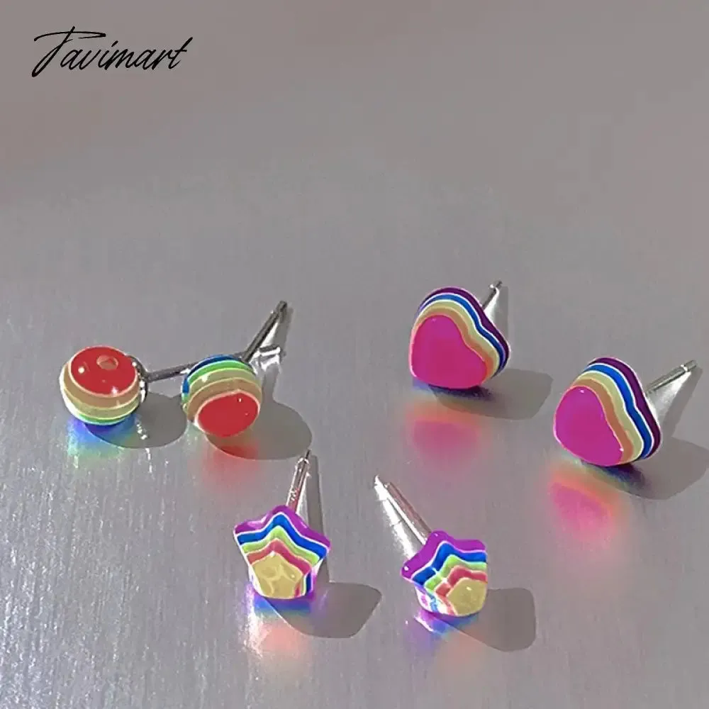 Tavimart 5Pcs Cute Colorful Zircon Heart Stud Earrings for Women Girls Sweet Mini Small Round Piercing Earrings Wedding Jewelry Gifts