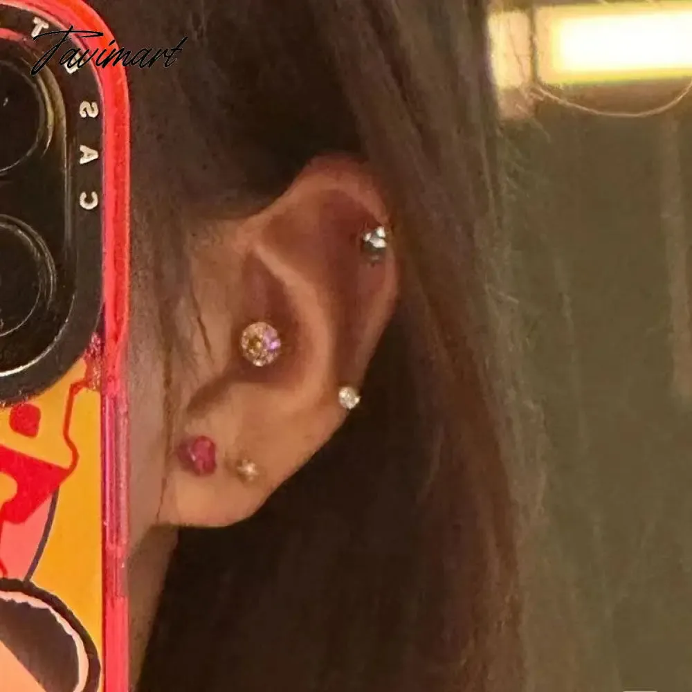 Tavimart 5Pcs Cute Colorful Zircon Heart Stud Earrings for Women Girls Sweet Mini Small Round Piercing Earrings Wedding Jewelry Gifts