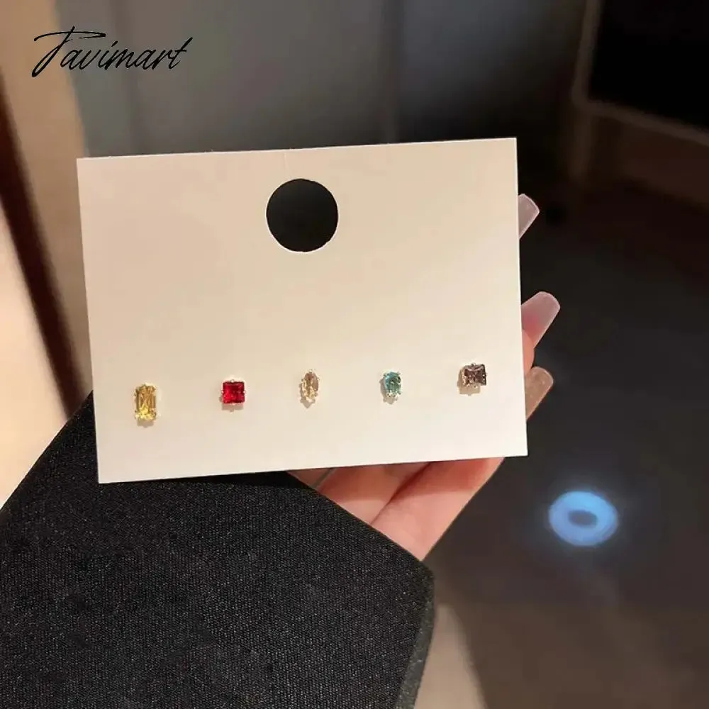 Tavimart 5Pcs Cute Colorful Zircon Heart Stud Earrings for Women Girls Sweet Mini Small Round Piercing Earrings Wedding Jewelry Gifts
