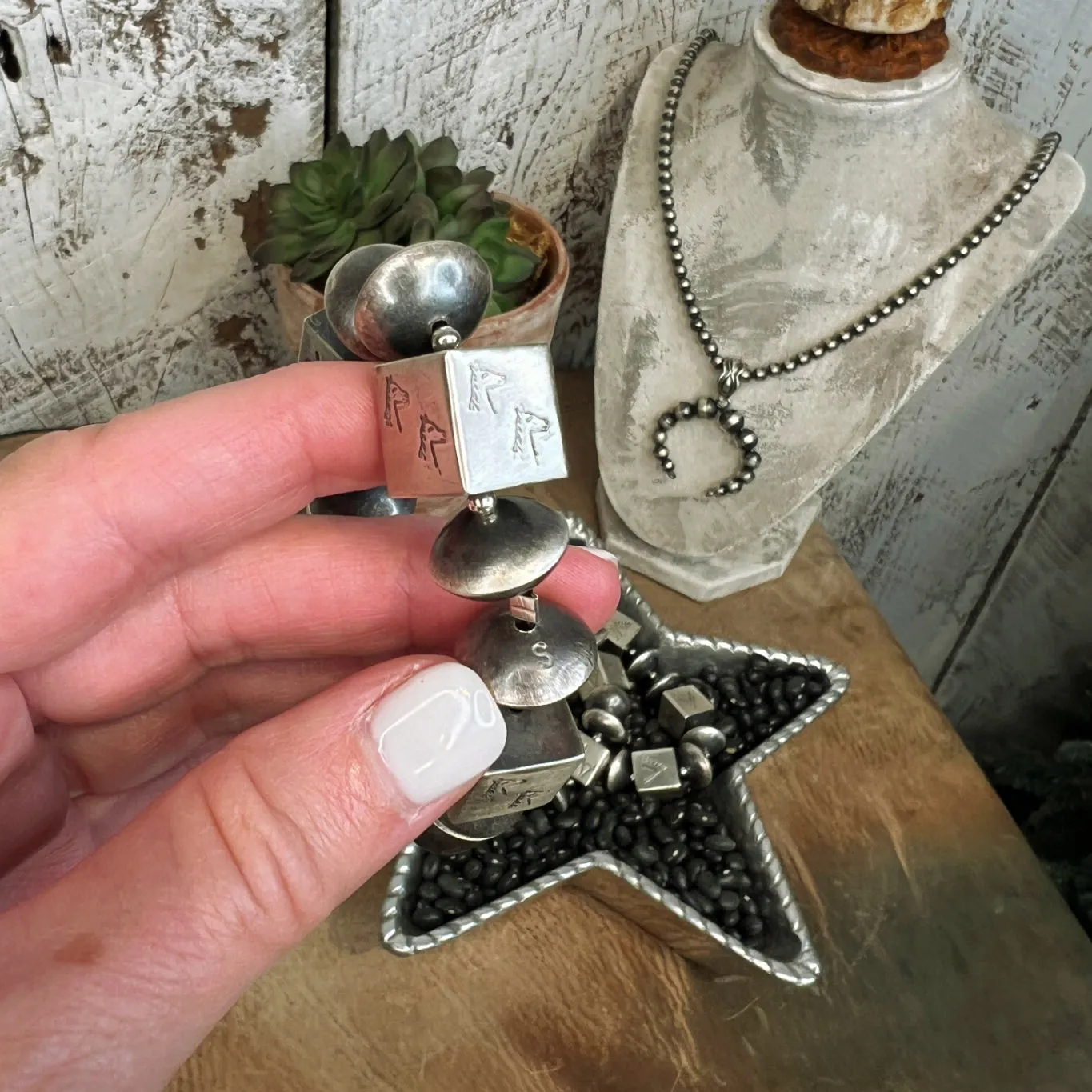 The Sterling Square Handstamped Pearl Bracelet ~ Horse