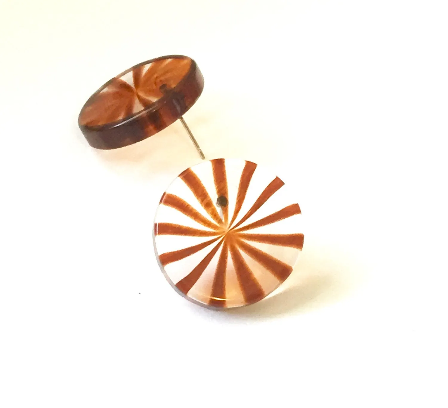 Tortoise & Clear Striped Starburst Disc Stud Earrings