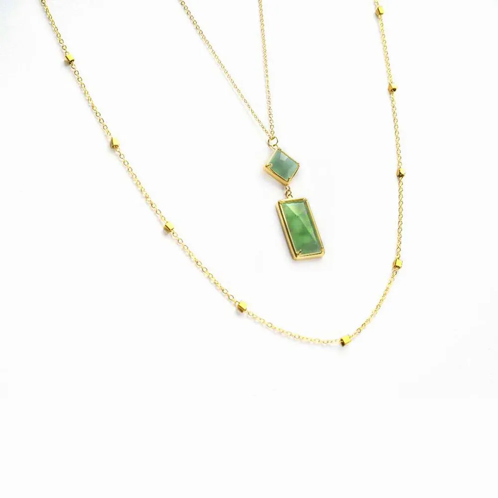 TRACEY CHEN | Necklace | Square & Rectangle Jadeite Double Chains Long Necklace