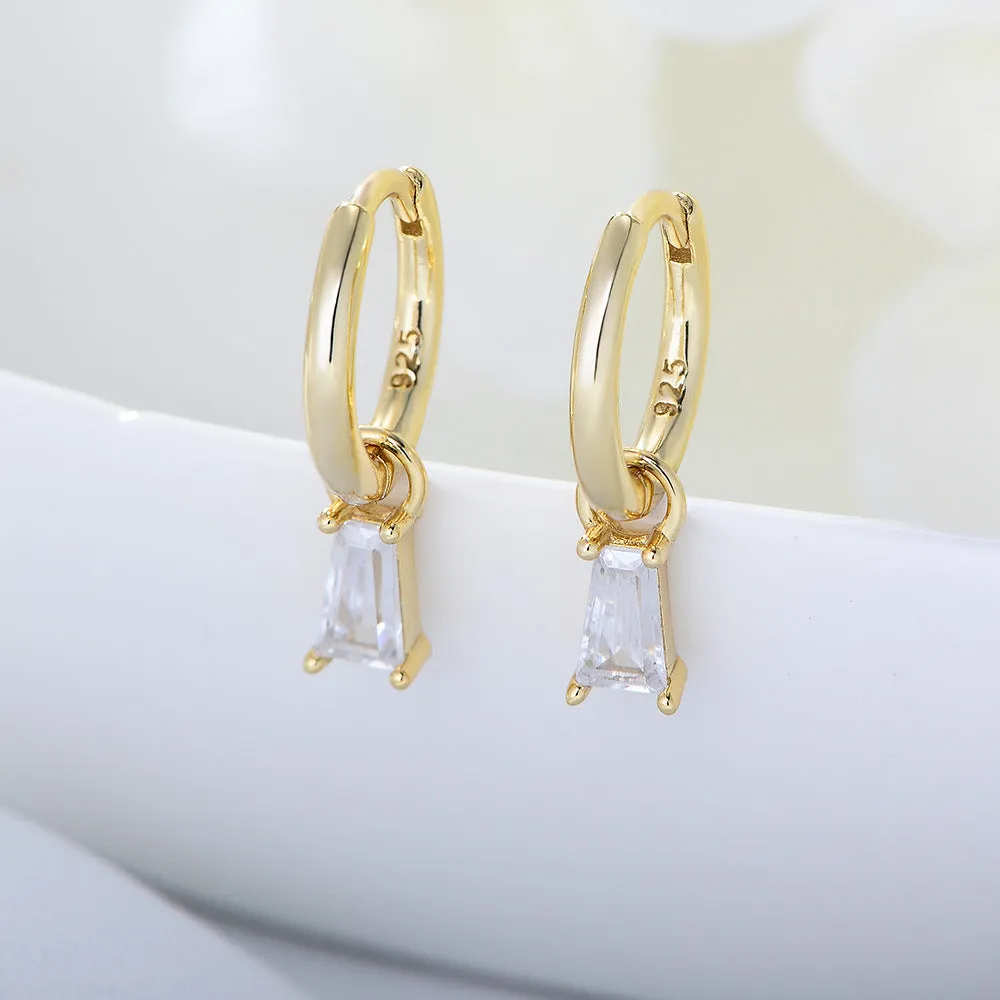 Trapezoid Zircon Pendant Silver Drop Earrings for Women