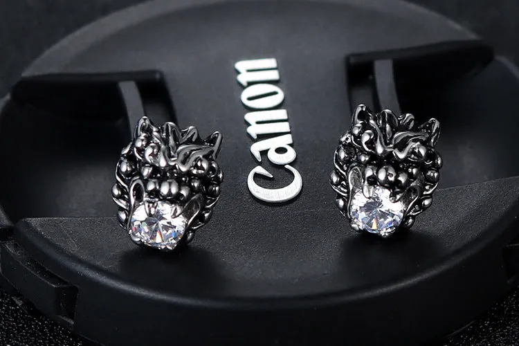 Trendy Titanium Steel Lion Head Stud Earrings with Personalized Zircon for Men and Women