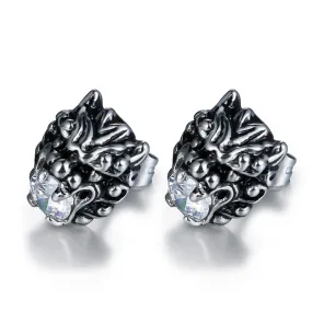 Trendy Titanium Steel Lion Head Stud Earrings with Personalized Zircon for Men and Women