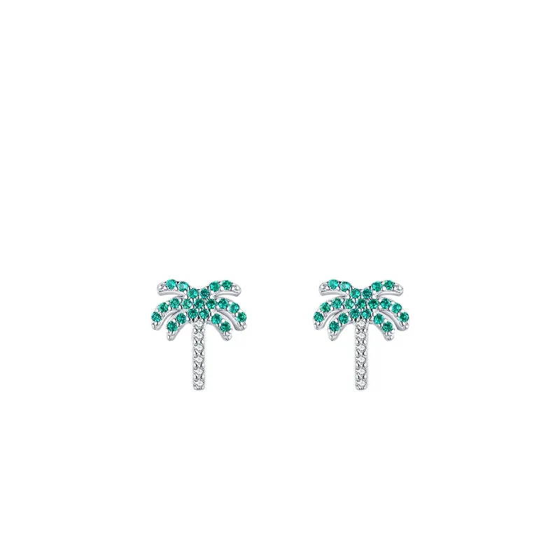 Tropical Coconut Tree Sterling Silver Earrings with Zircon