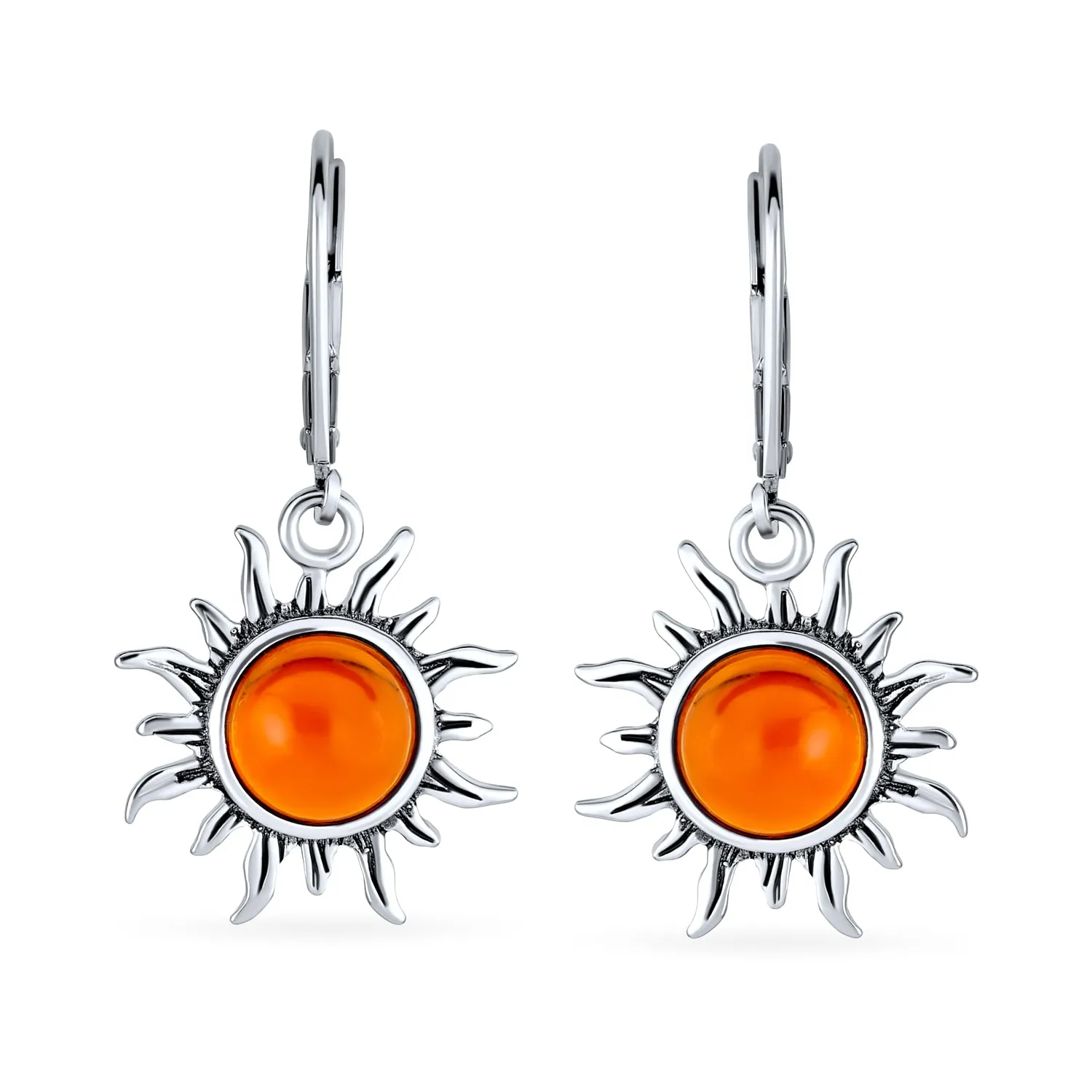 Tropical Honeymoon Dangle Gemstone Earrings with Amber and Sterling Silver