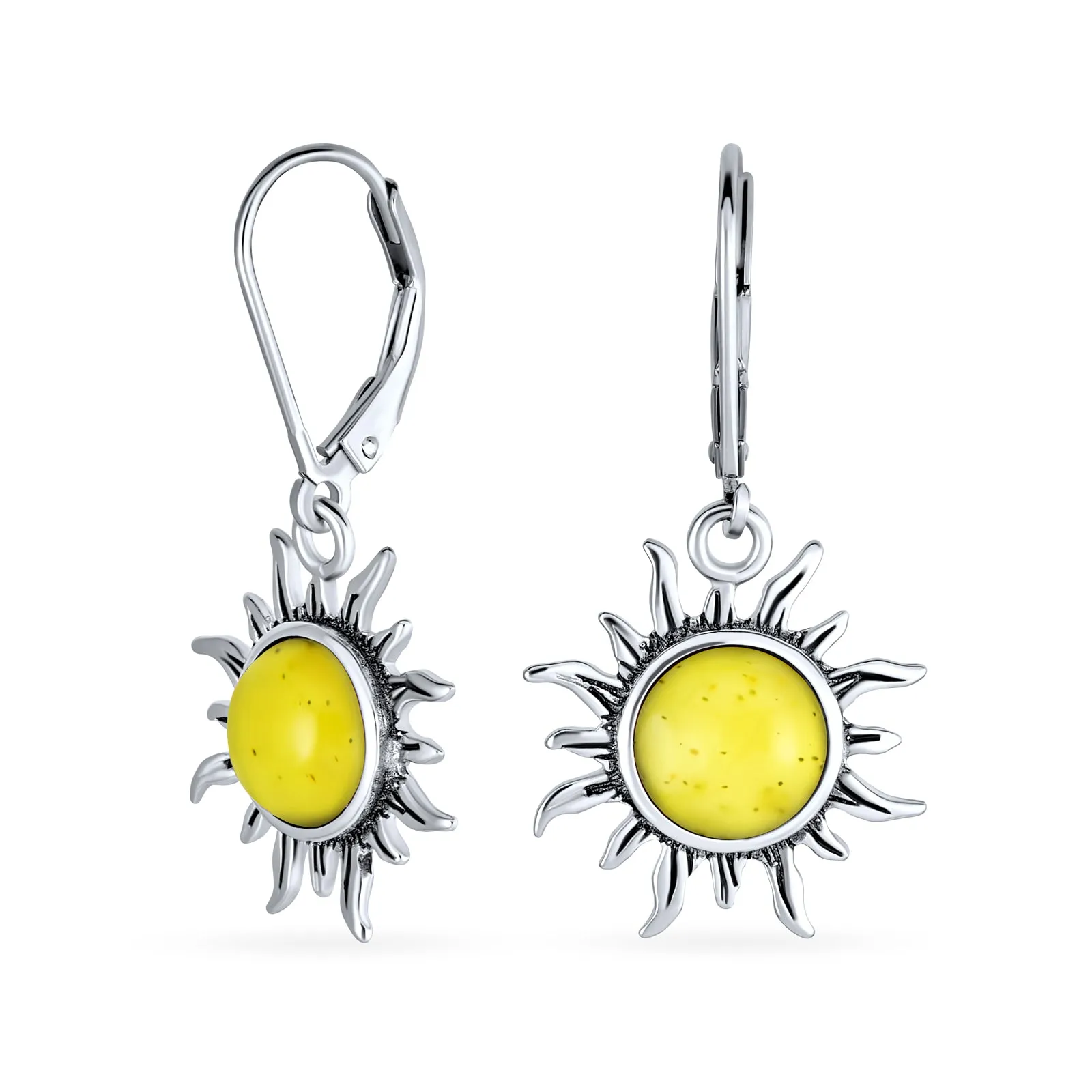 Tropical Honeymoon Dangle Gemstone Earrings with Amber and Sterling Silver