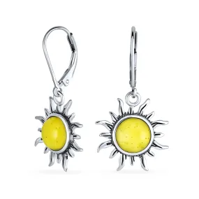 Tropical Honeymoon Dangle Gemstone Earrings with Amber and Sterling Silver