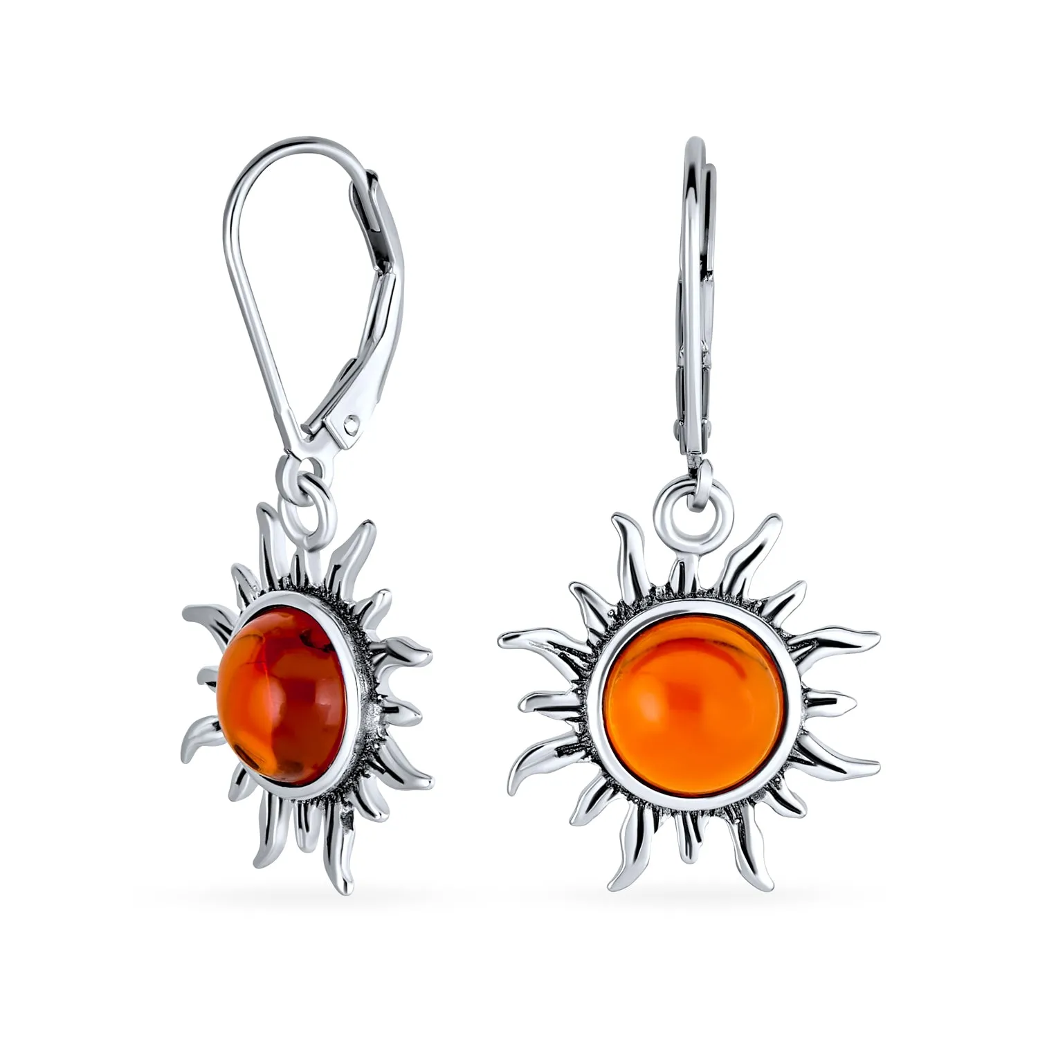 Tropical Honeymoon Dangle Gemstone Earrings with Amber and Sterling Silver