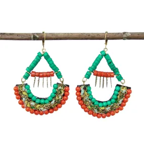 Turquoise and Coral Kantha Earrings WorldFinds