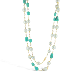 Turquoise, Pearl & White Sapphire Necklace