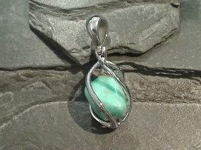 Turquoise, Rhodium Plated Sterling Silver Pendant