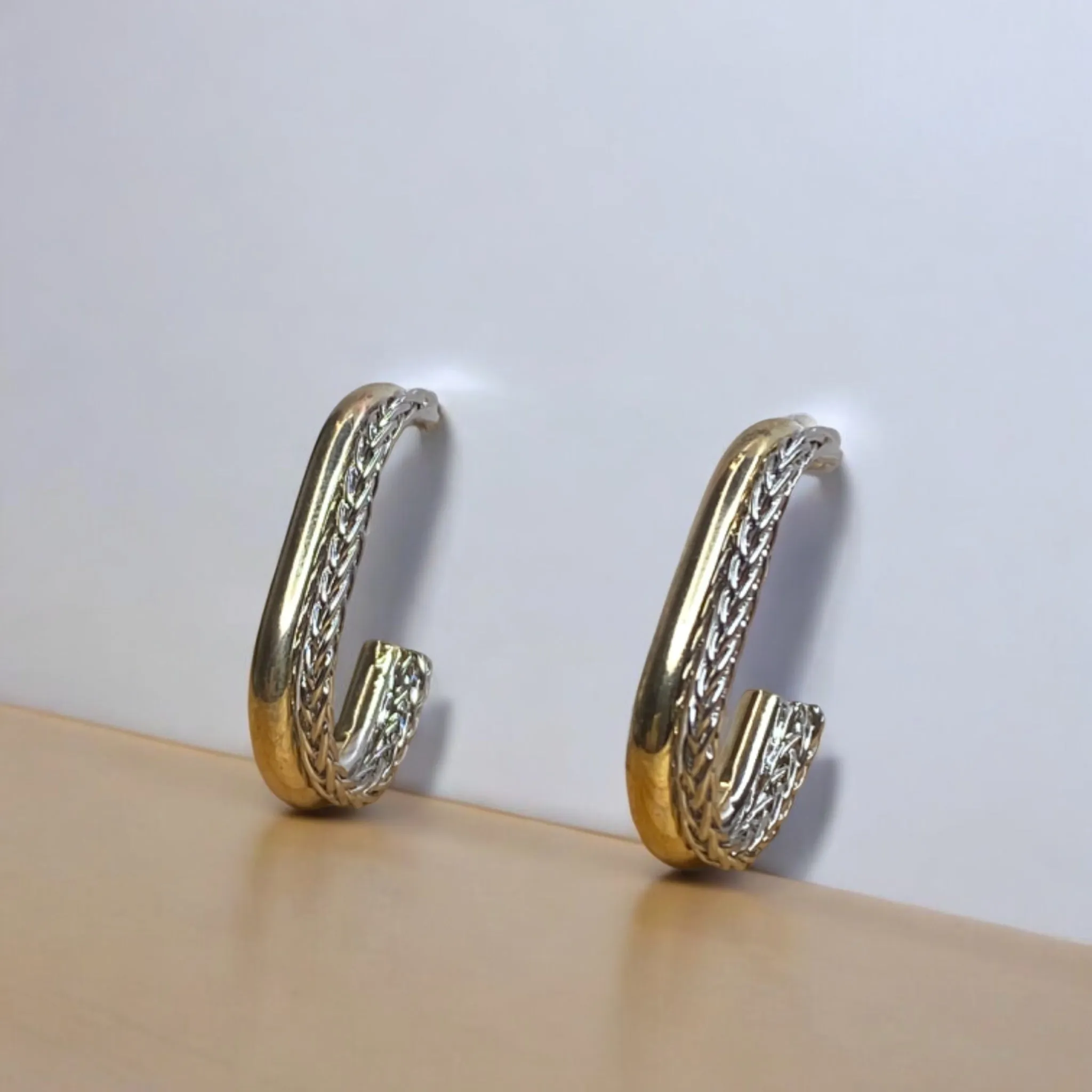 Two Tone 3/4 Hoop Earrings