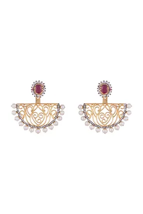 Two Tone Finish Zircon Pearl Gold Finish Earrings