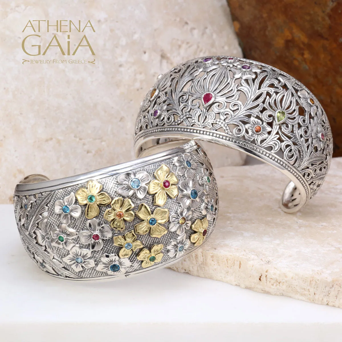 Two-Toned Flower Field Cuff Bracelet