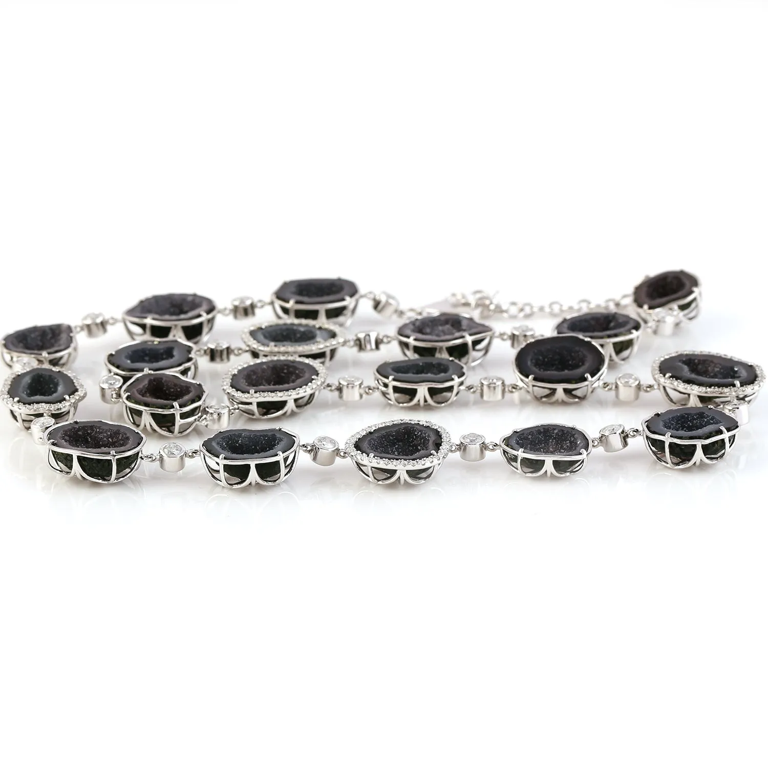 Uneven Geode Gemstone Pave Diamond 14K White Gold Princess Necklace Jewelry For Women's