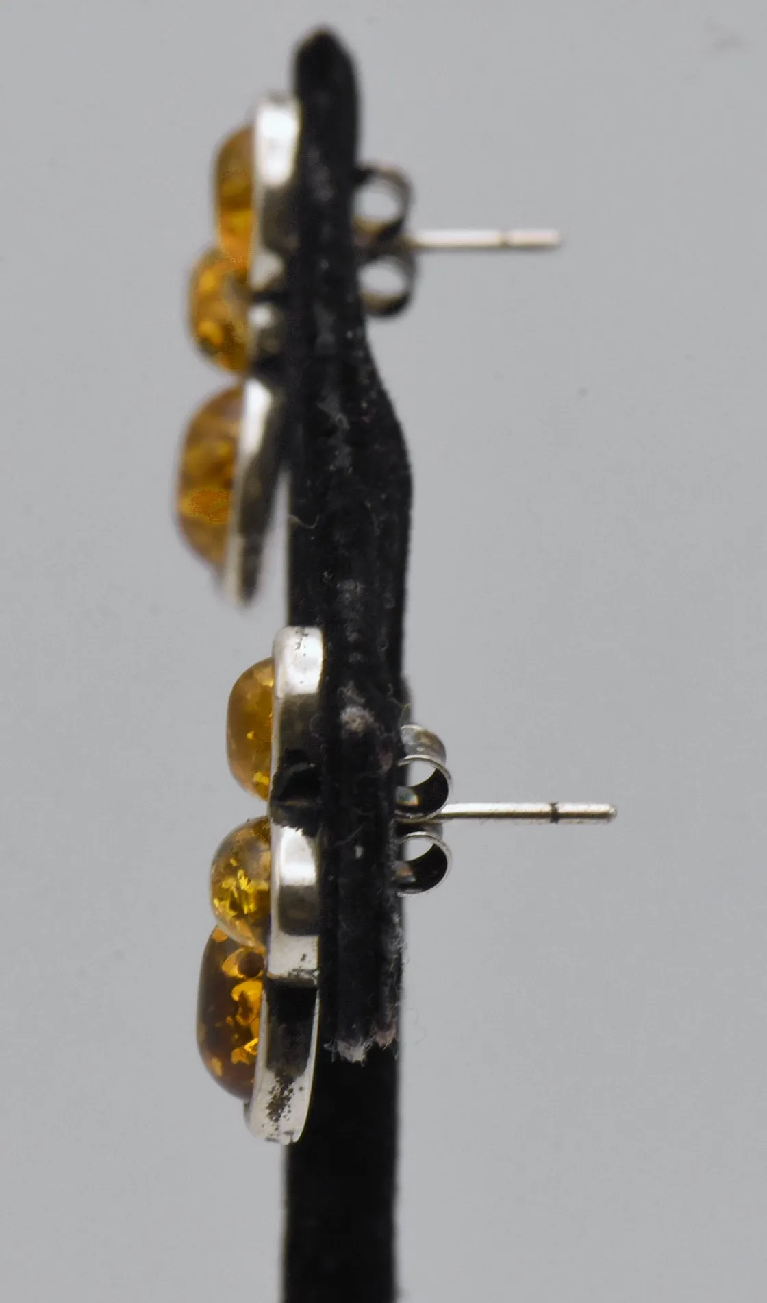 Vintage Amber Sterling Silver Earrings