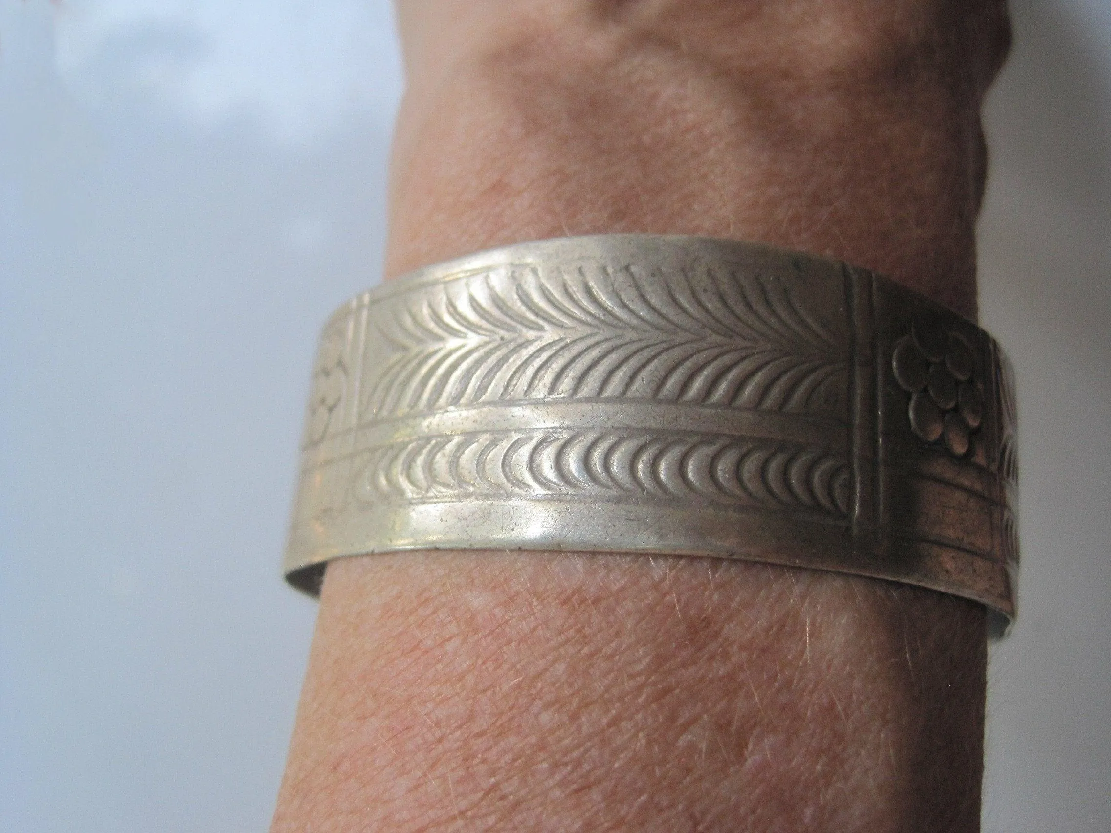 Vintage Berber Silver Cuff with Hand Etched Patterns
