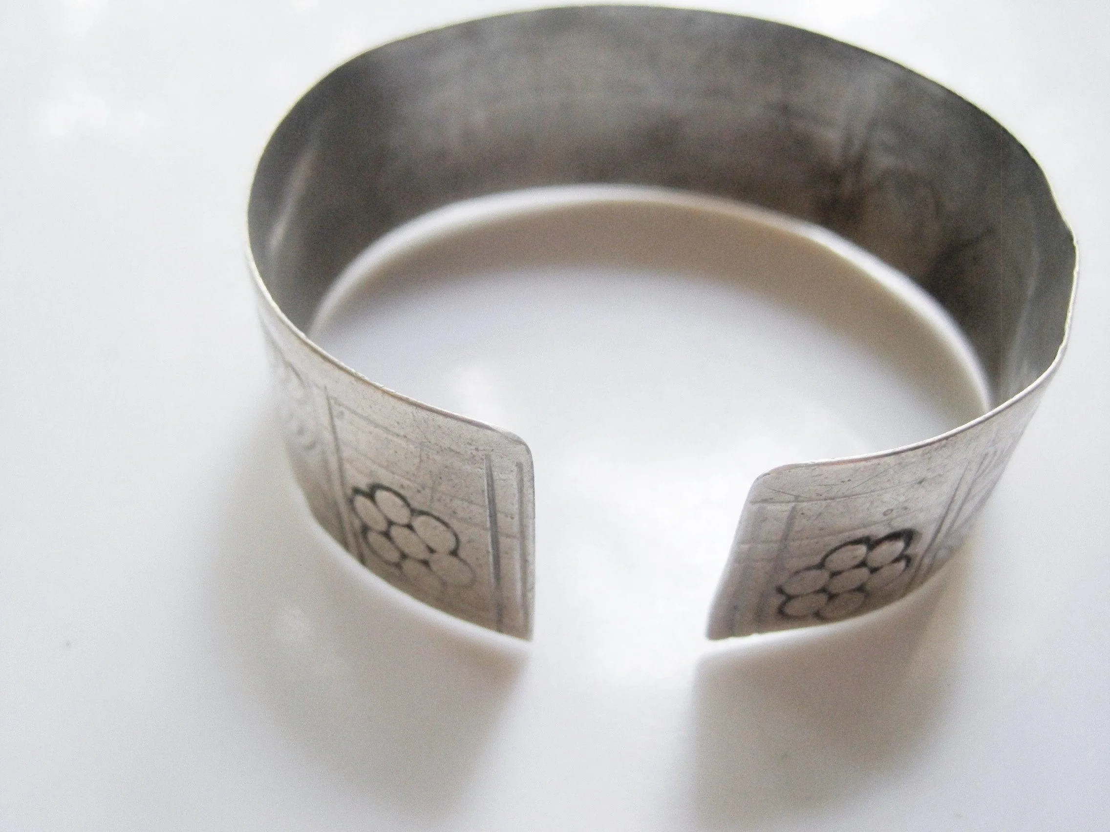 Vintage Berber Silver Cuff with Hand Etched Patterns