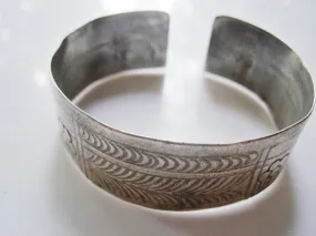 Vintage Berber Silver Cuff with Hand Etched Patterns